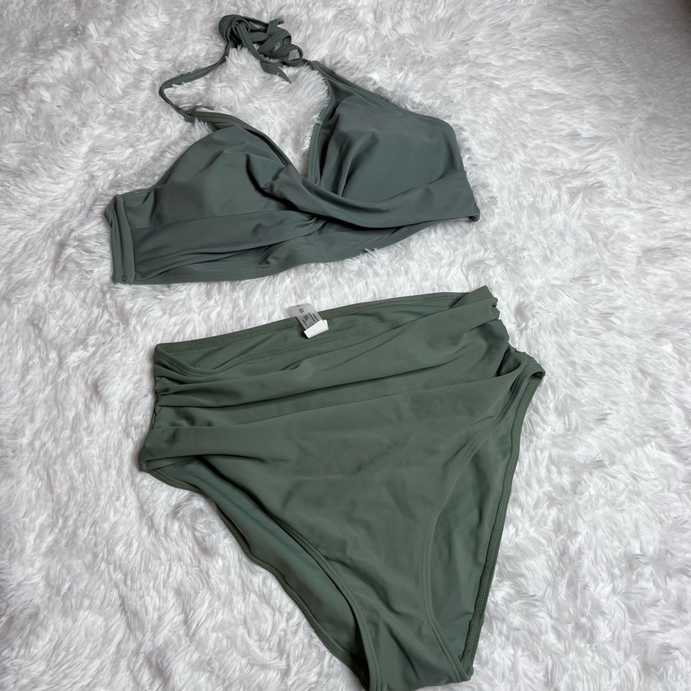 Green Halter Bikini Set